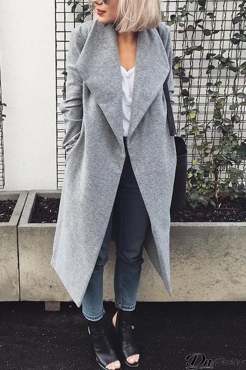 Pockets Lapel Woolen Trench Coat