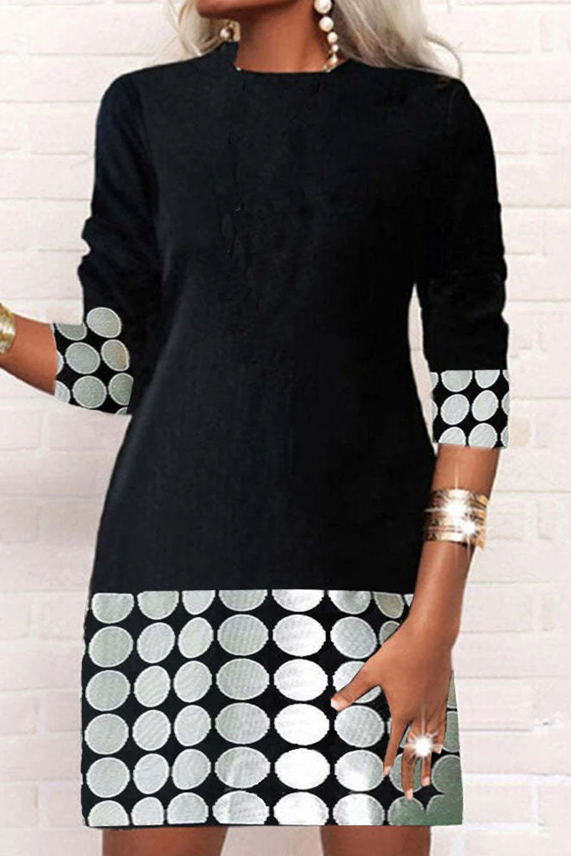 Casual Print Patchwork O Neck Long Sleeve Dresses