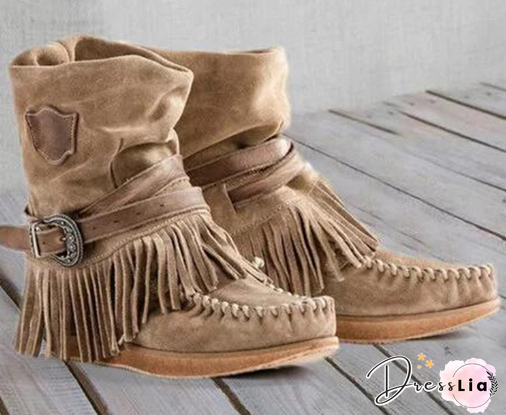 Fashion Belt Buckles Tassel Boots