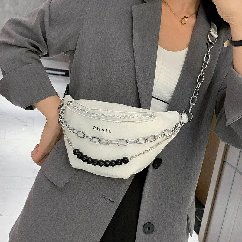 էѧӧܧ Silver Chain Design PU Leather Crossbody Bags For Women 2021 Shoulder Messenger Handbags Small Chest Bag Travel