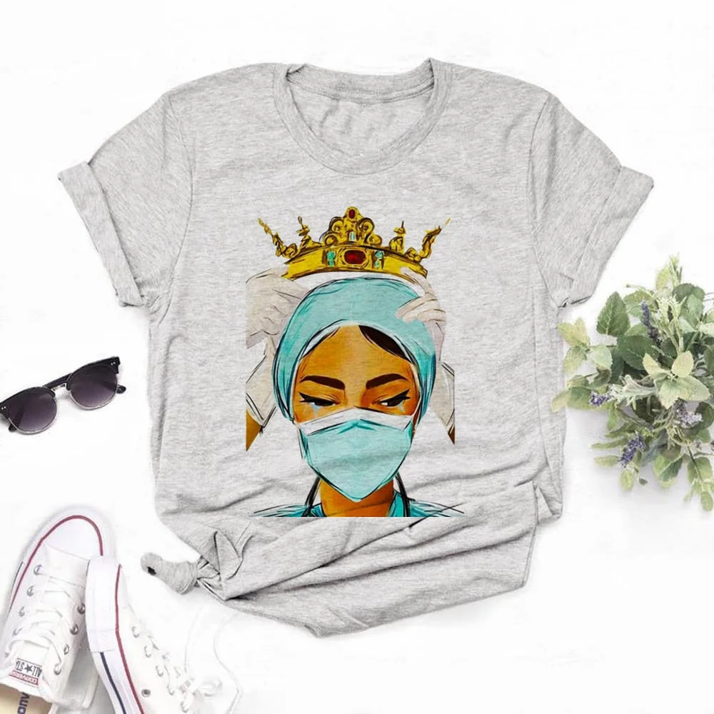 Women's Nurse is Hero Print T-shirts Girl Summer 90s Ullzang Harajuku Ture Nurse Queen Cropped Funny T Shirt ,Drop Ship