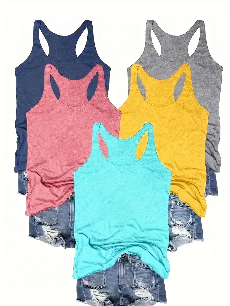 Women's Fashion Round Neck Vest 5pcs Set