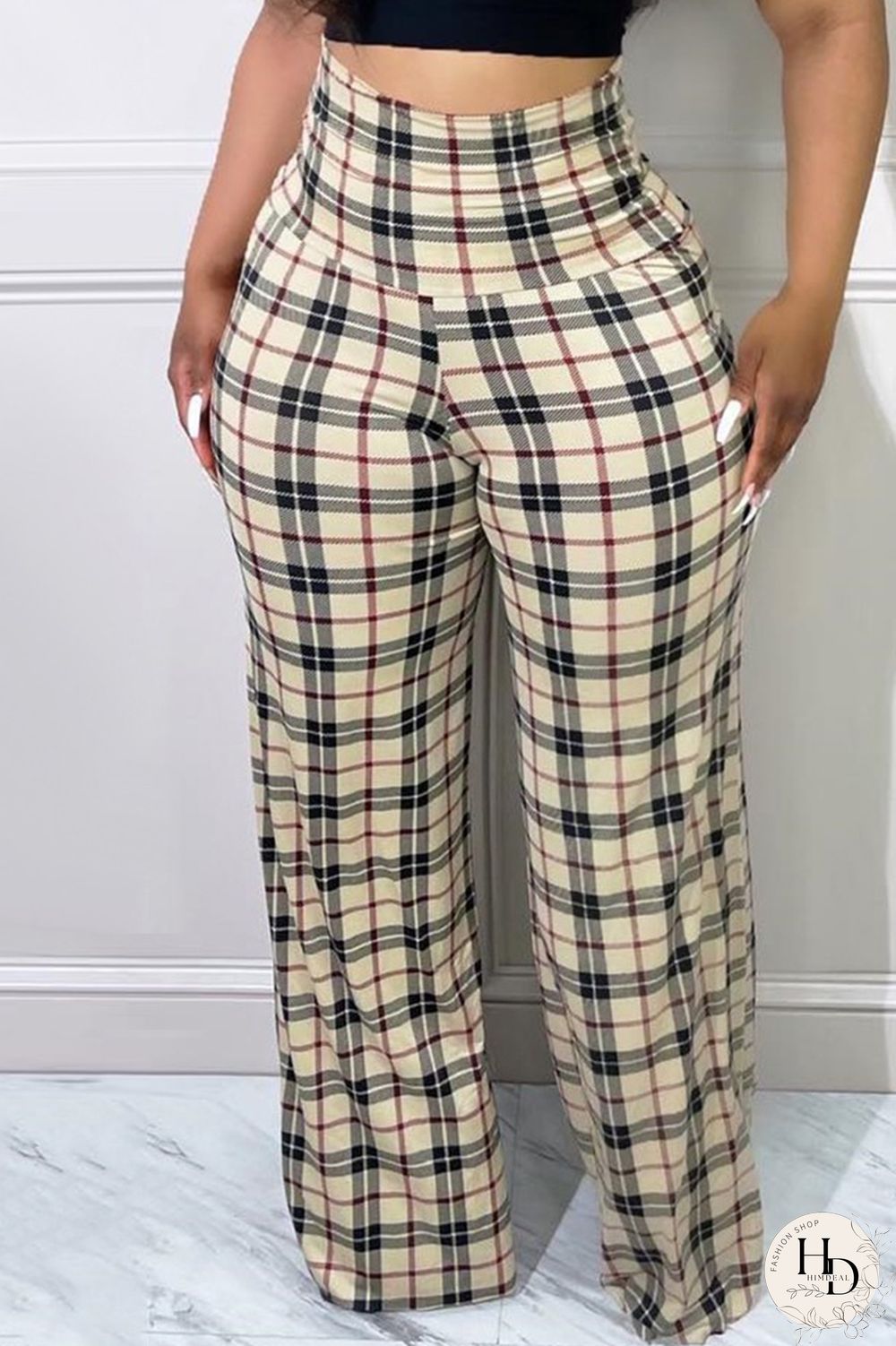 Apricot Fashion Casual Print Patchwork Regular High Waist Trousers
