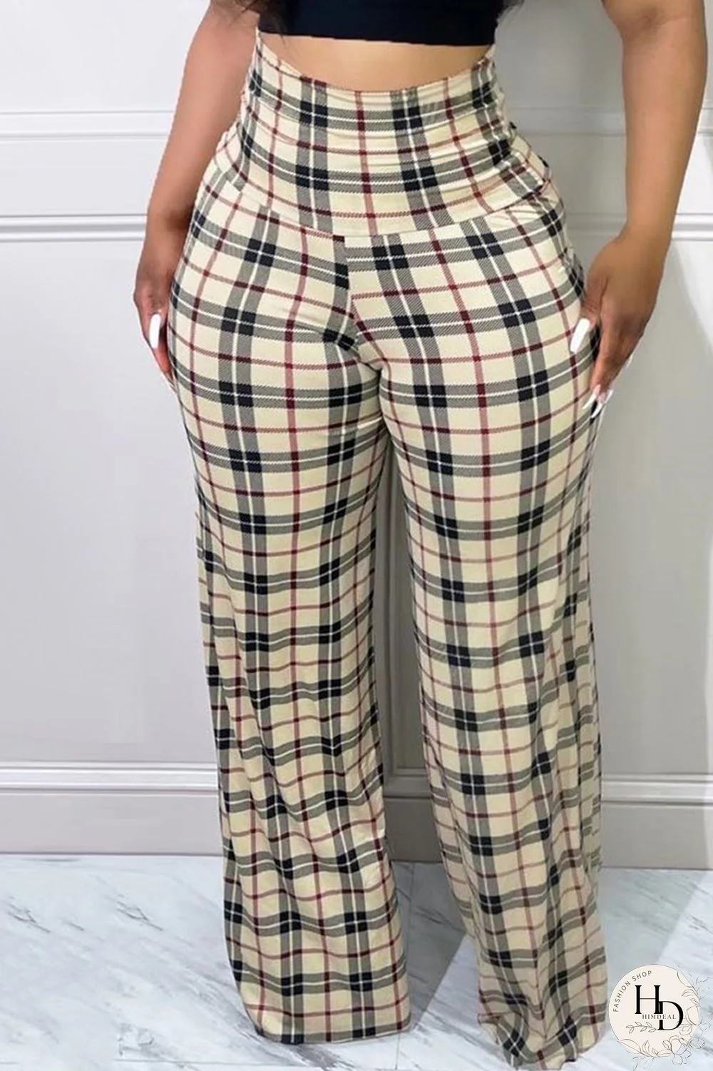 Apricot Fashion Casual Print Patchwork Regular High Waist Trousers