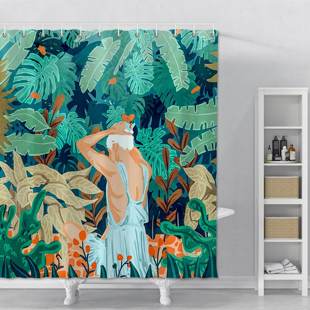 Leaves Swim Printed Shower Curtain Creative Waterproof Bath Shower Curtain Polyester Fabric Bathroom Shower Curtain With Hooks