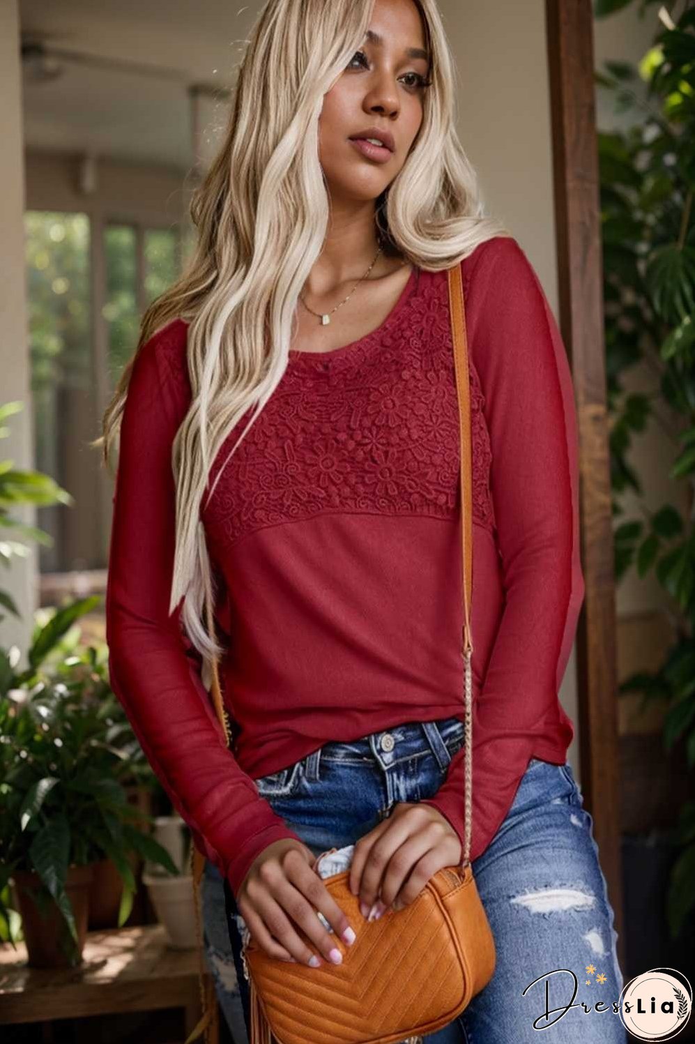 v neck printed casual blouse with long sleeves