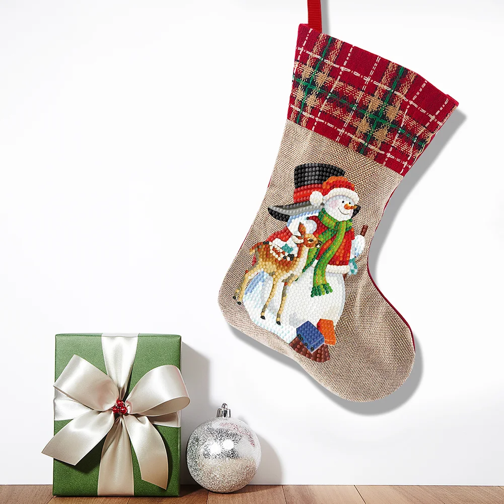 DIY Snowman Christmas Socks Decor DIY Diamond Art Kits for Family Party Decoration(20*35cm)