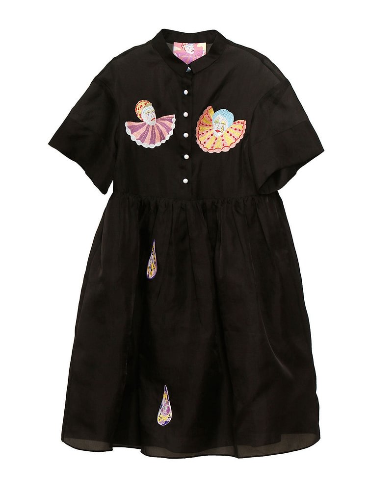 Unlogical Poem Piedro Embroidery Blouse Wrap Dress-Black
