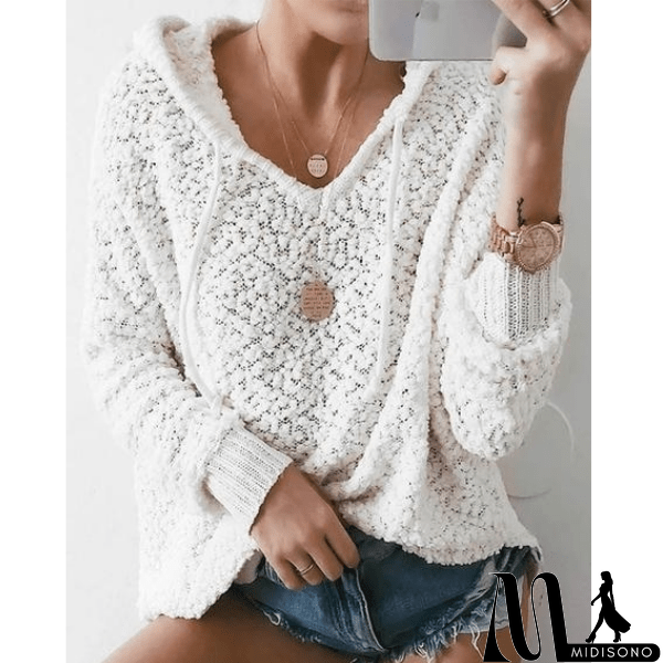 MidiSono - White Knit Hooded Sweater