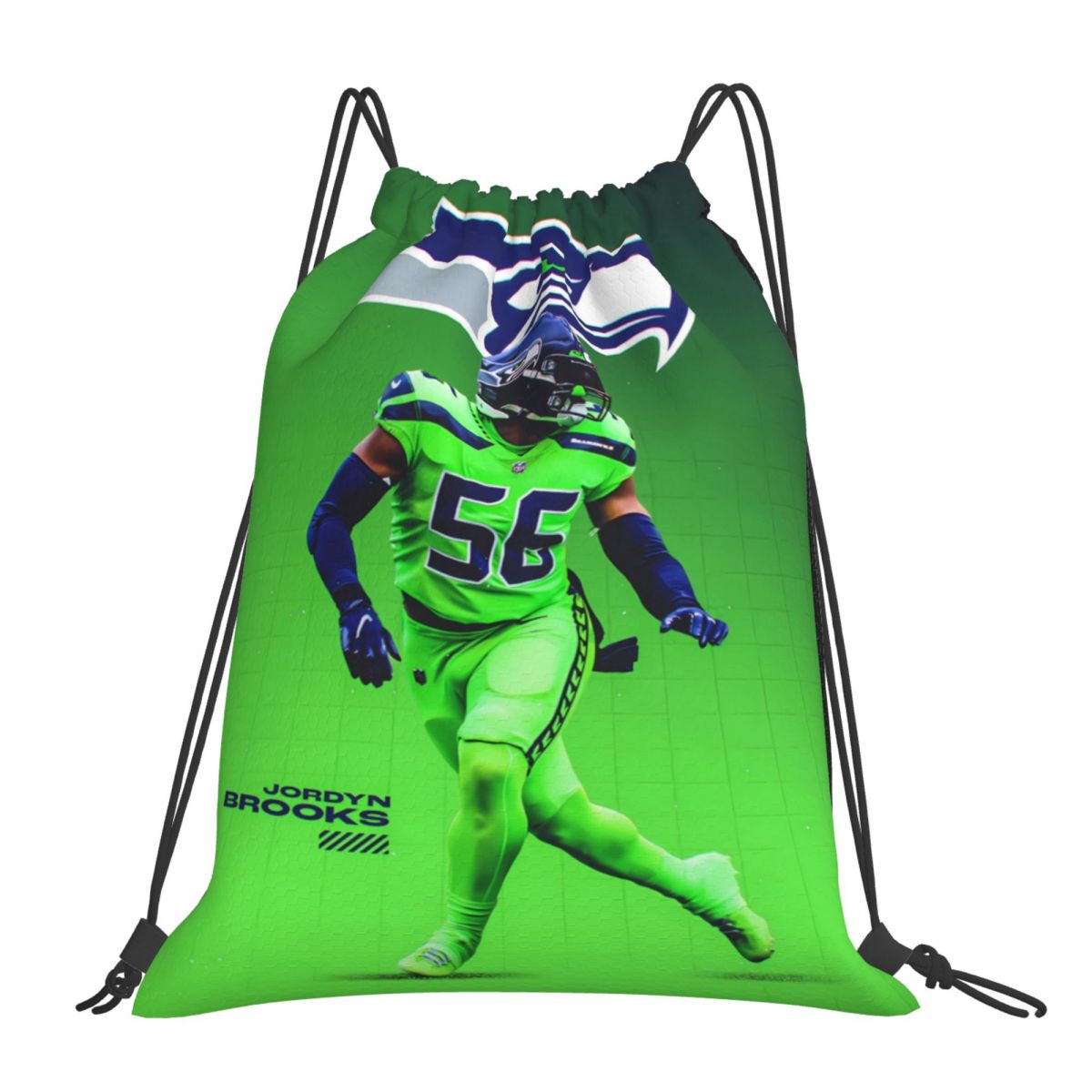 Seattle Seahawks Jordyn Brooks Waterproof Adjustable Lightweight Gym Drawstring Bag