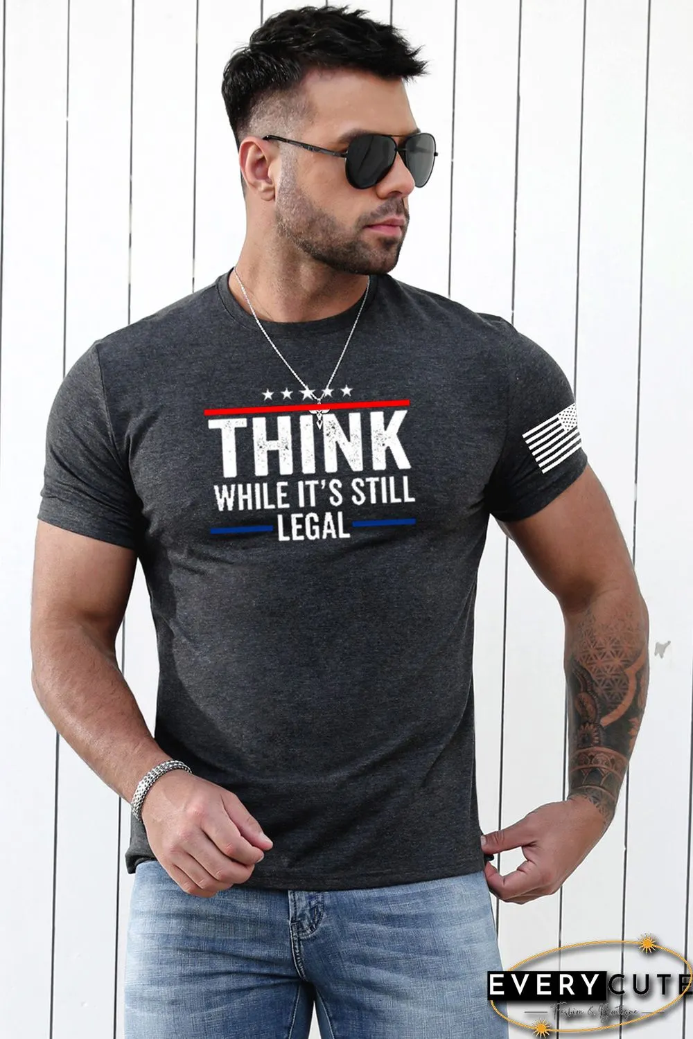 Gray Think While It's Still Legal Flag Short Sleeve Tee