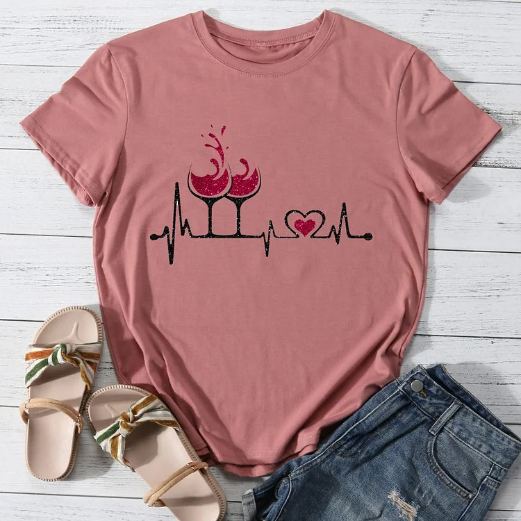 Heartbeat Wine Round Neck T-shirt