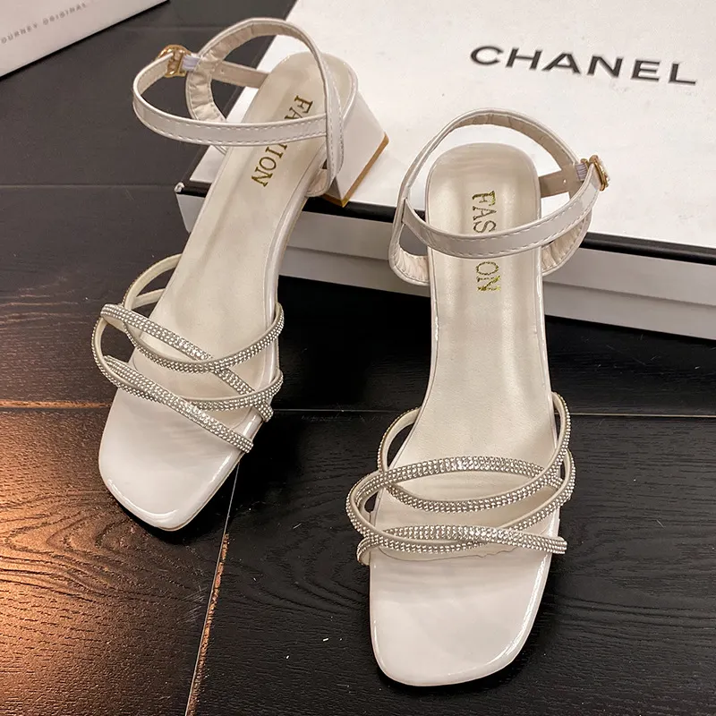 Breakj Breakj Drill Sandals In Women's Sandals 2025 Summer New Thick Heel With Buckle Fairy Wind Toess Sandals