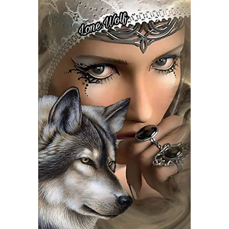 Wolf And Woman 30*45CM (Canvas) Full Round Drill Diamond Painting gbfke