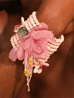 Bohemian Pink Floral & Butterfly Charms Beaded Multi-layered Stackable Bracelet