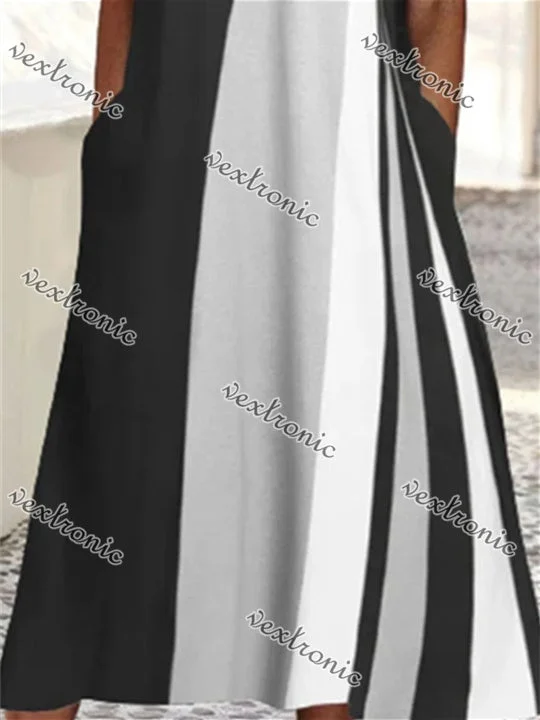 Women Half Sleeve V-neck Solid Color Dress