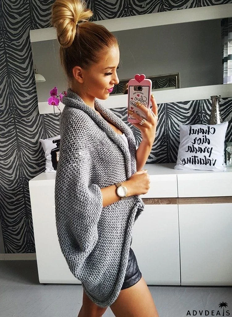 Knit Open Front Batwing Sleeve Sweater Cardigan