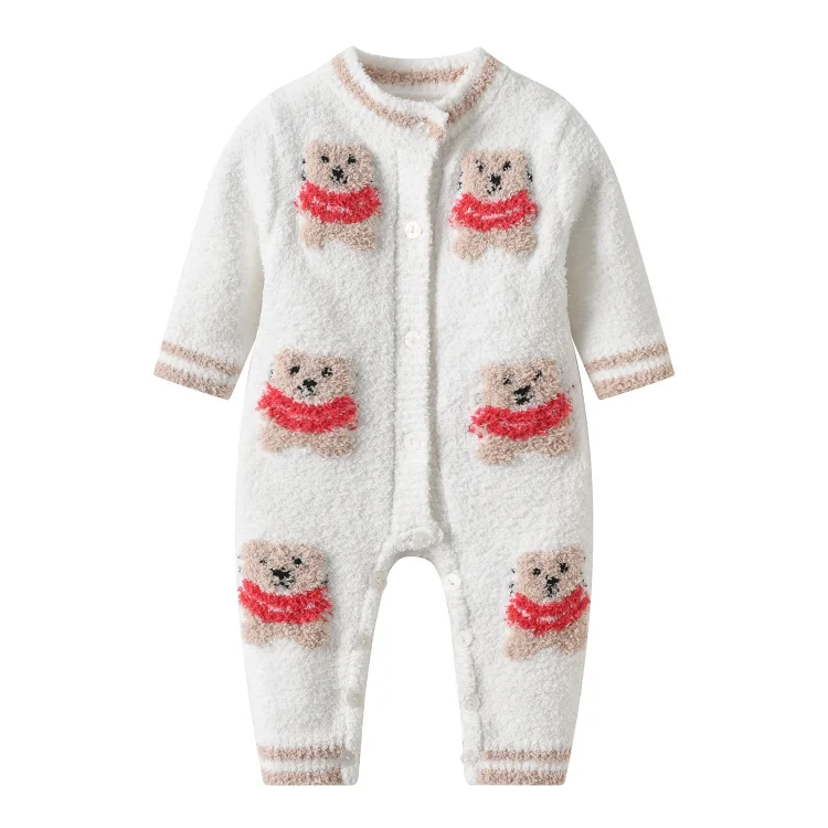  Baby Fleece Warm Lovely Bear Knitted Button Romper