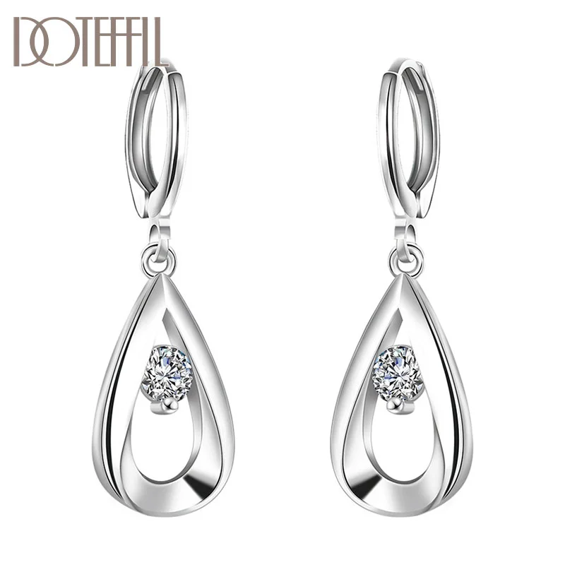 DOTEFFIL 925 Sterling Silver AAA Zircon Water Drop/Rain Drop Earrings Charm Women Jewelry 