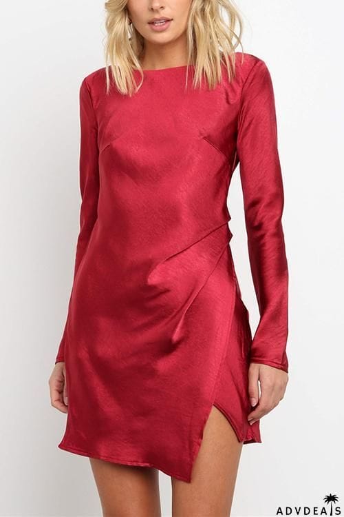 Slit Backless Long Sleeve Mini Dress