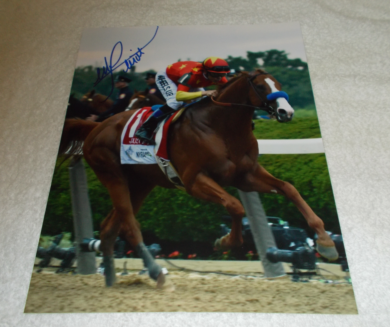 MIKE SMITH JUSTIFY SIGNED 2018 BELMONT STAKES 8x10 HORSE RACING Photo Poster painting CHAMPION