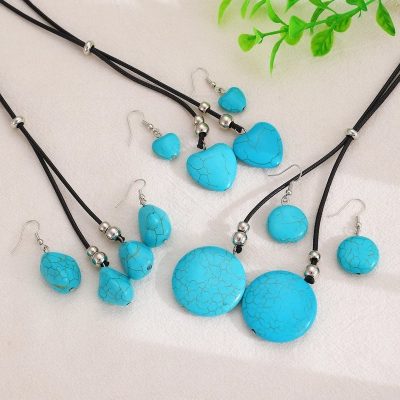 Retro Geometric Turquoise Jewelry Set In Bulk