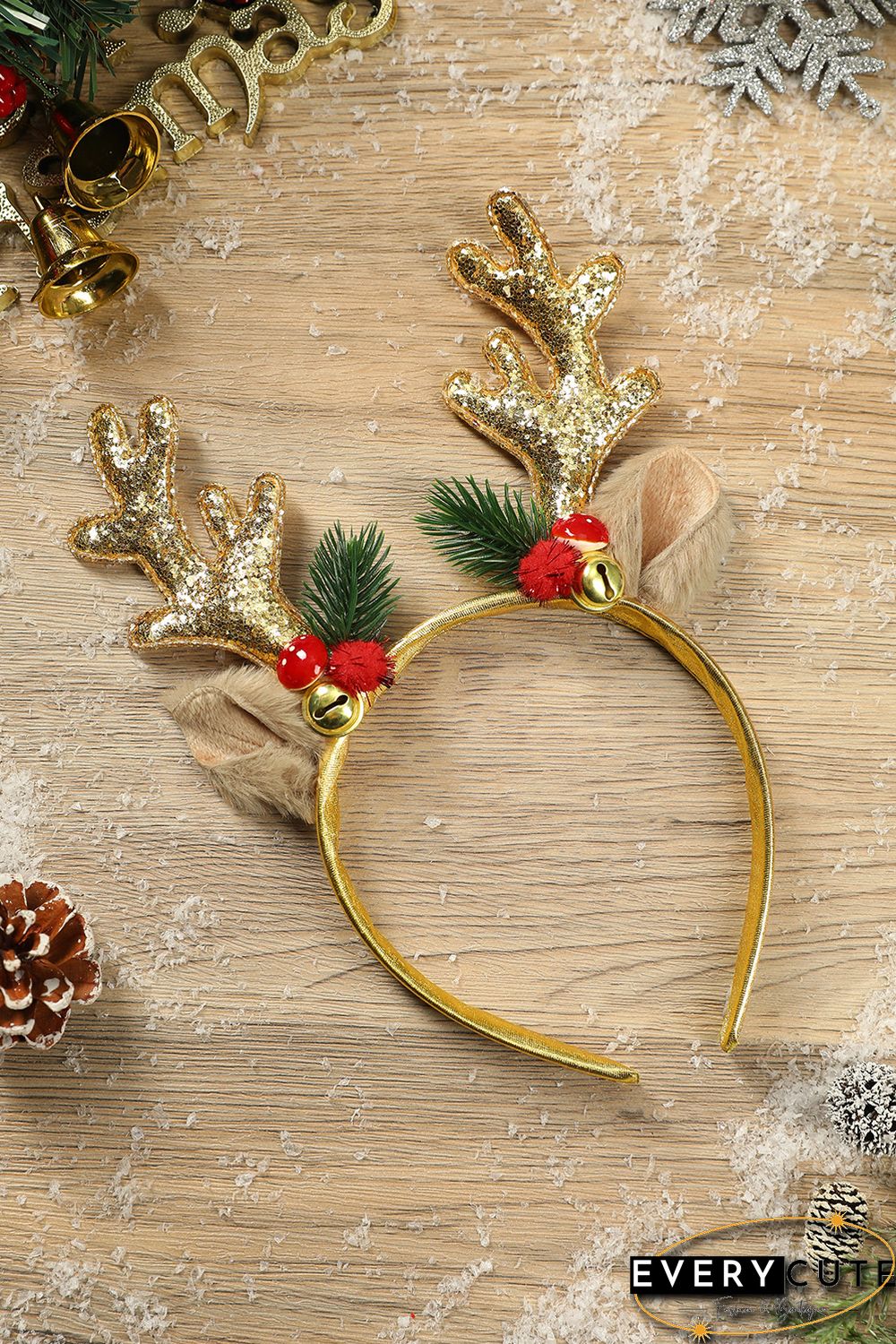 Yellow Christmas Glitter Antler Ear Decor Headband