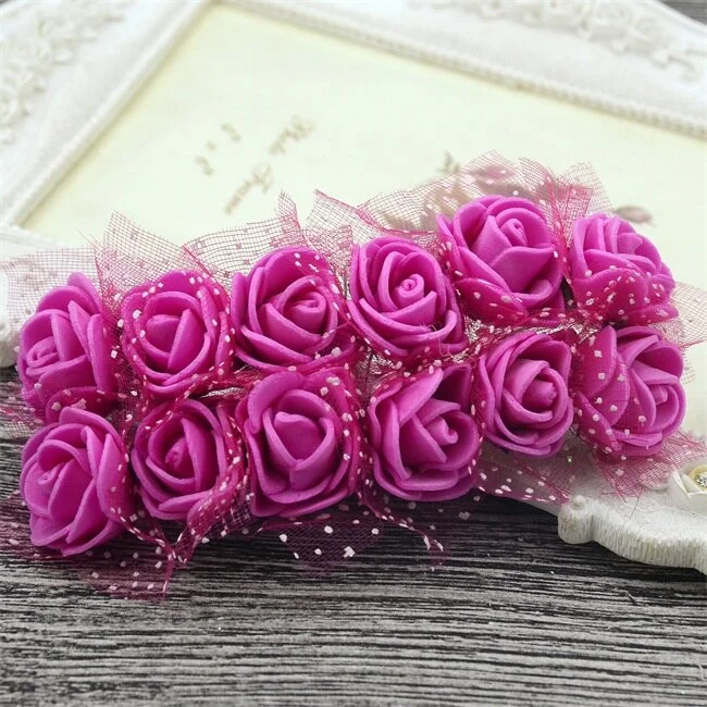 144PCS 2CM Mini Artificial Flower Bubble Rose Bouquet Wedding Home Party Decoration Craft Garland Accessories Fake Flower