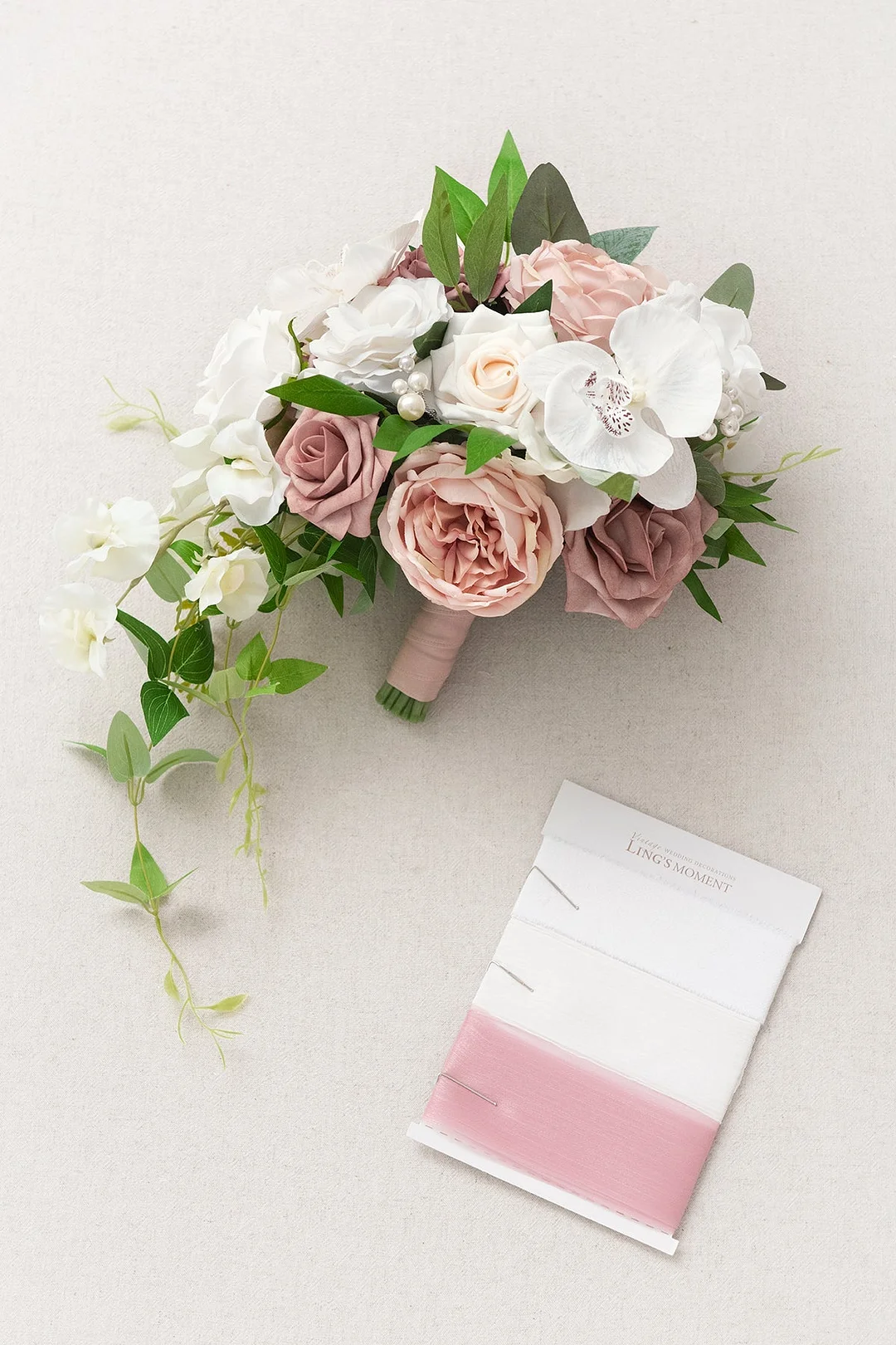 Standard Cascade Bridal Bouquet in Dusty Rose & Ivory