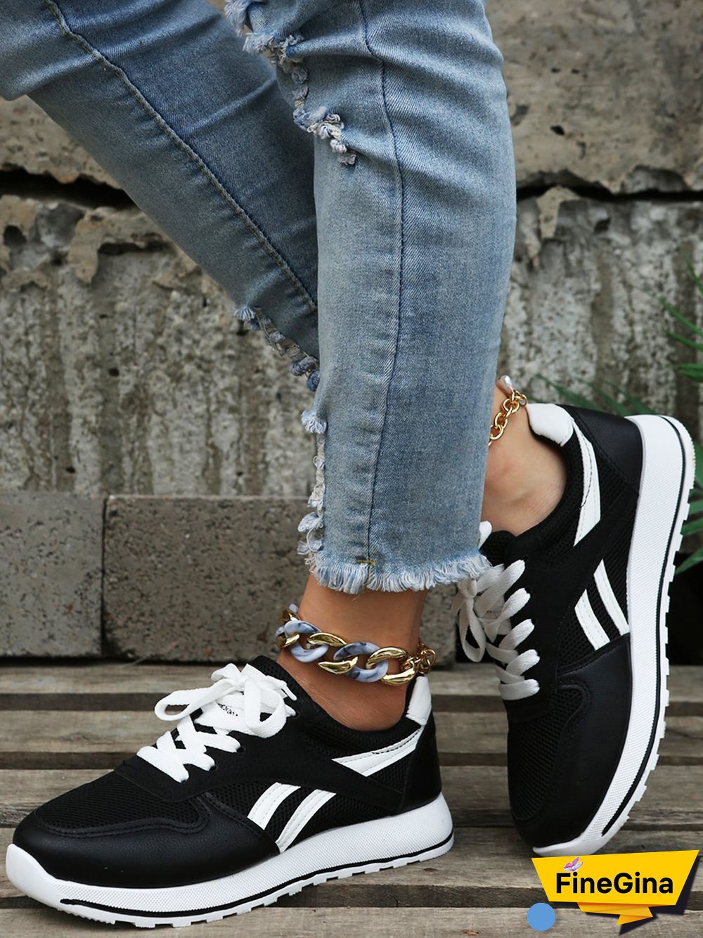Color Block Sports All Season Split Joint Flat Heel Round Toe Fabric Fabric Lace-Up Sneakers for Women