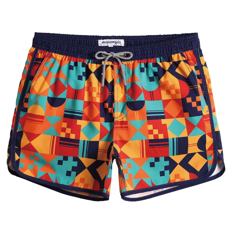4.5 Inch Inseam Vintage Stretch Colorful Geometry Swim Trunks