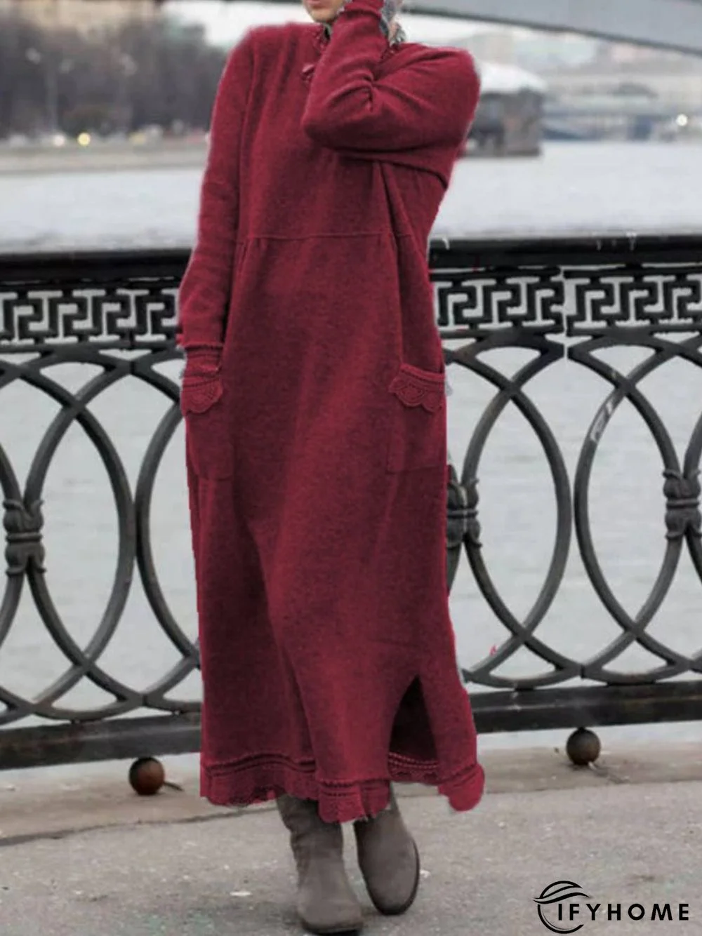 Plain Cotton Long Sleeve Dress | IFYHOME