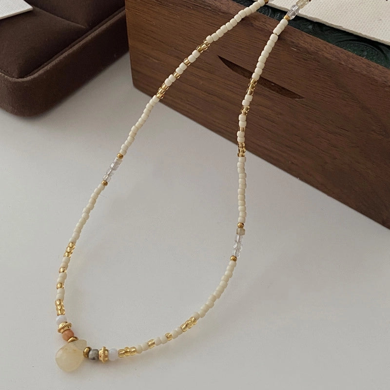 Natural Stone Freshwater Pearl Minimalist Beaded Geometric Necklace