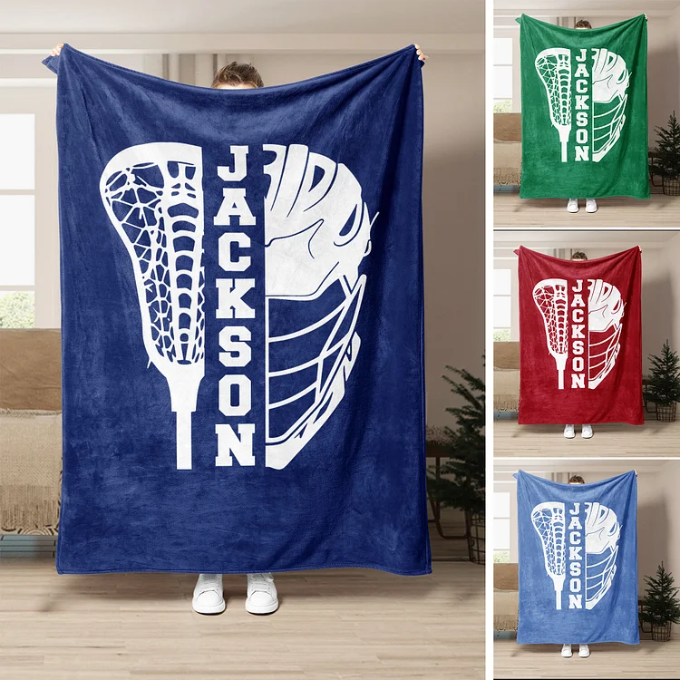 Personalized Lacrosse Blanket, Custom Name Number Soft Cozy Blankets | BKKid367