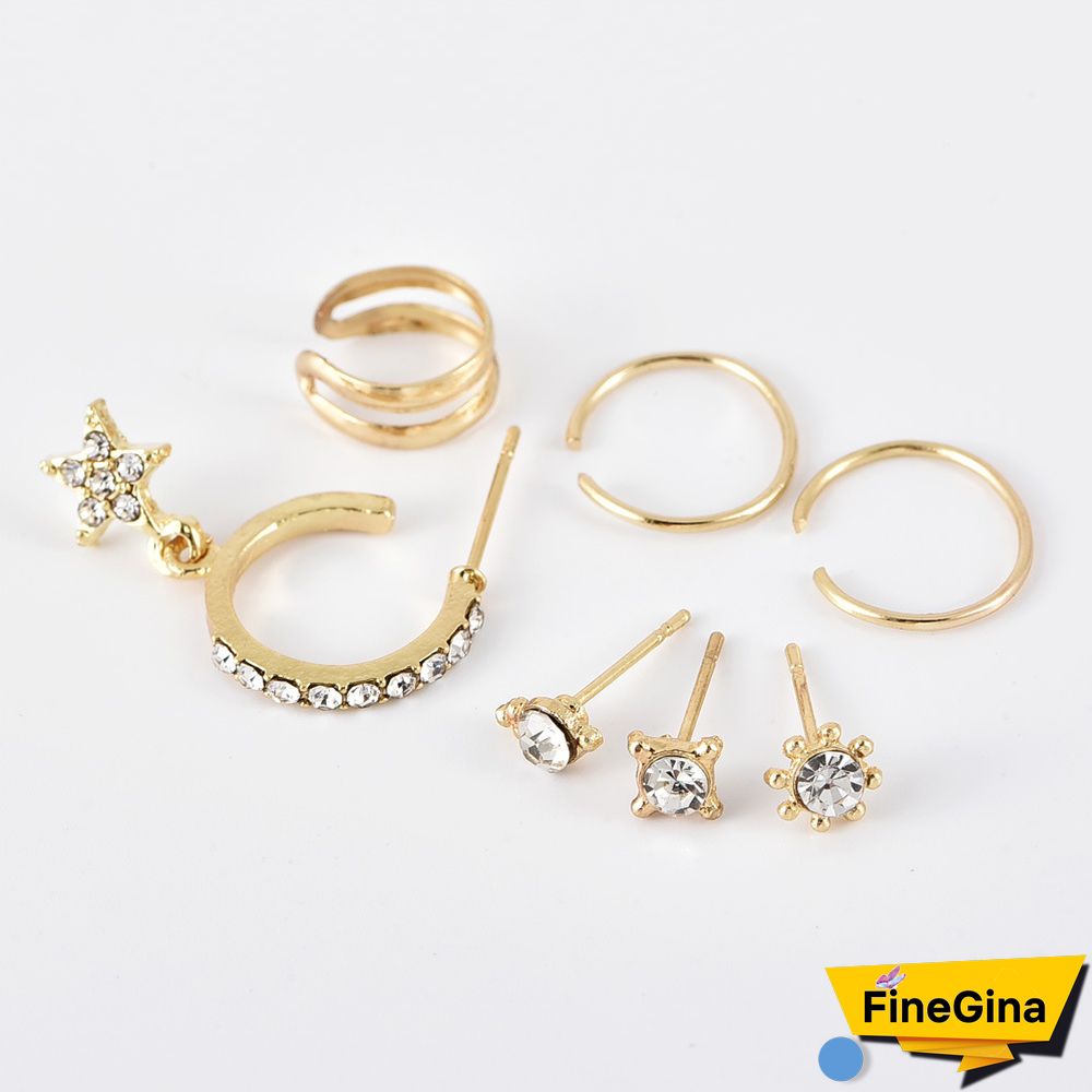 Personalized Fashion Full Diamond Five-Pointed Star Stud Earrings Set