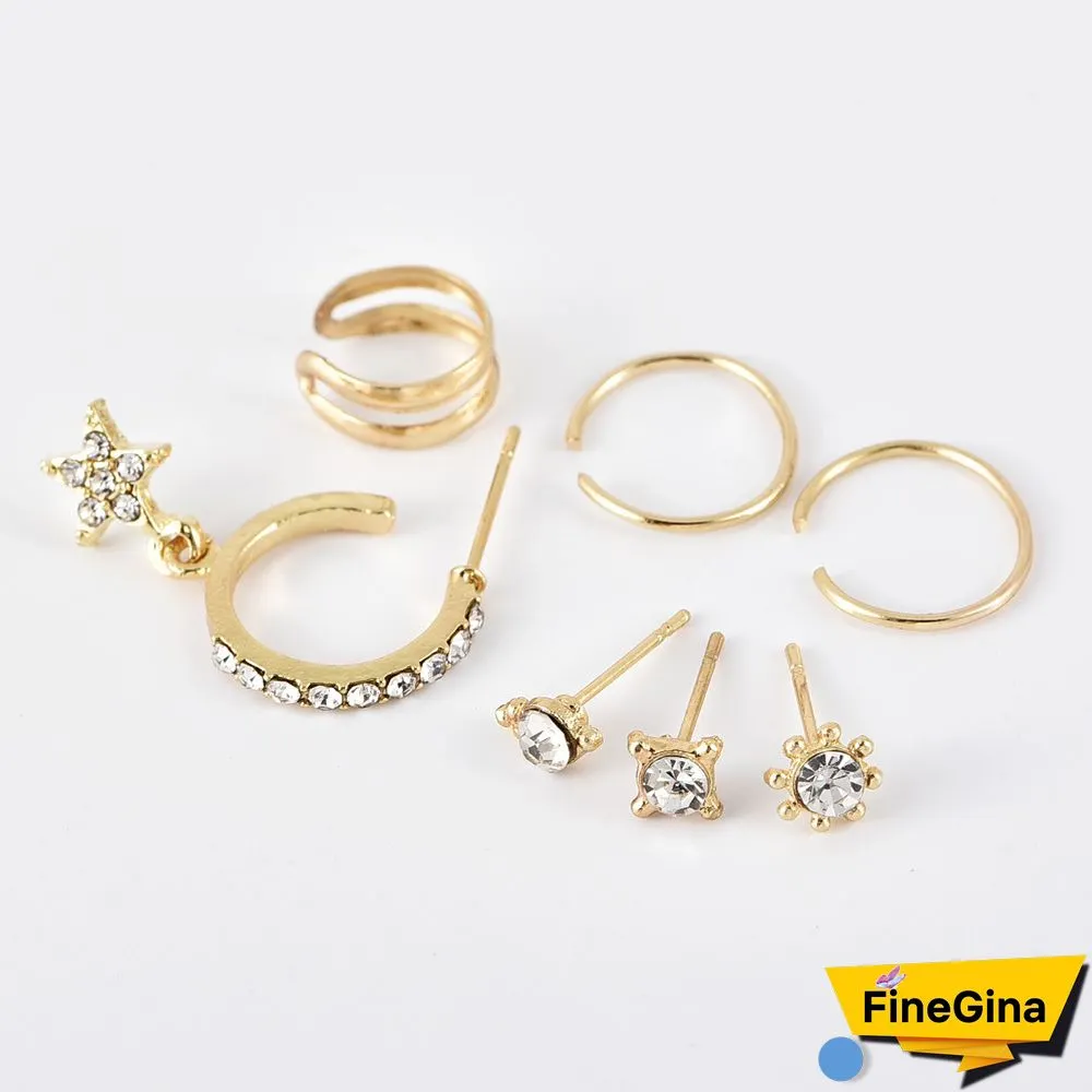 Personalized Fashion Full Diamond Five-Pointed Star Stud Earrings Set
