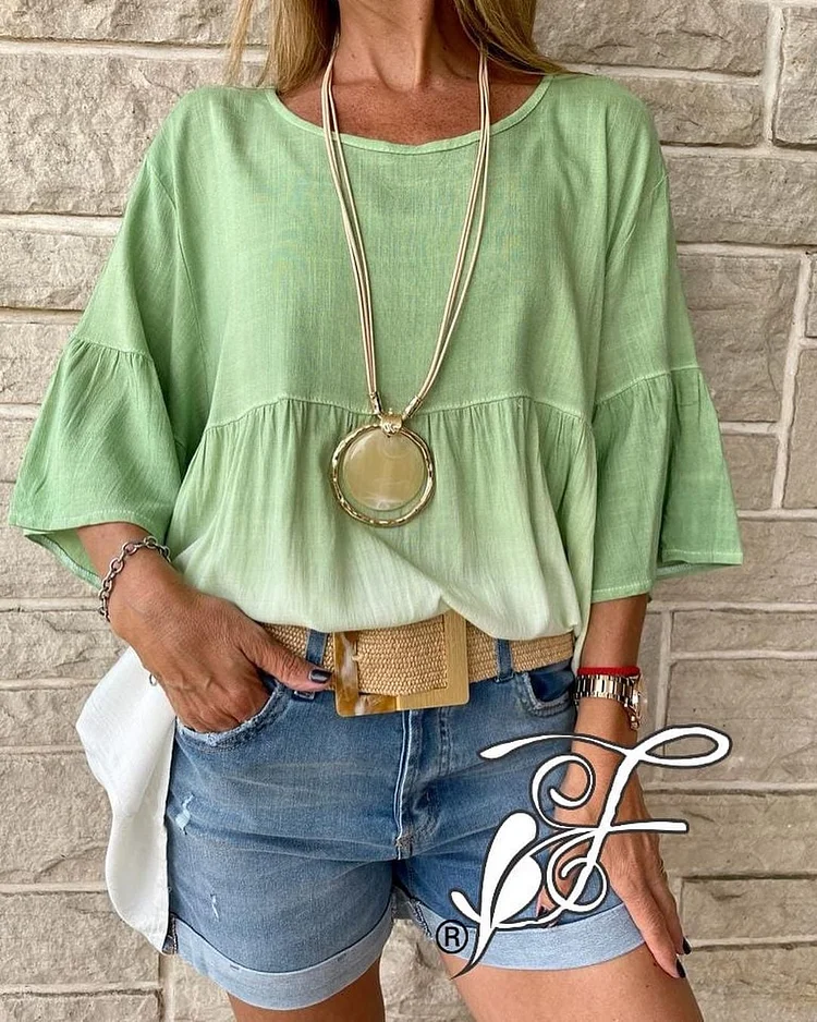 Round Neck Bell Sleeve Gradient Design Top