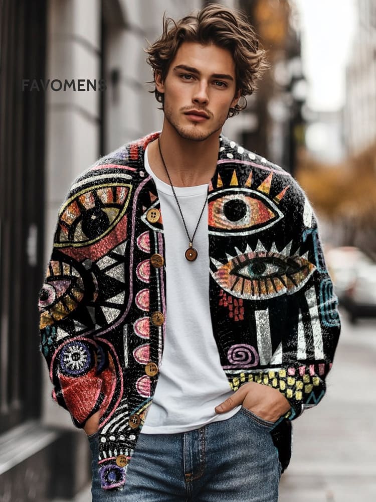 The Geometry Of Color Art Print Buttoned Cardigan Sweater Multicolor / S