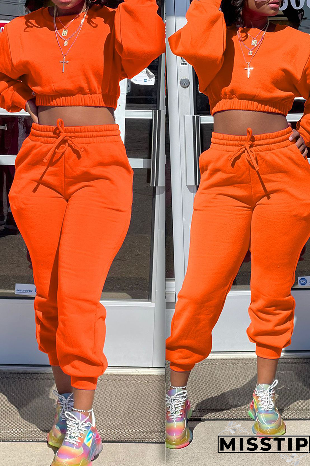 Yellow Street Solid Patchwork O Neck Long Sleeve Two Pieces