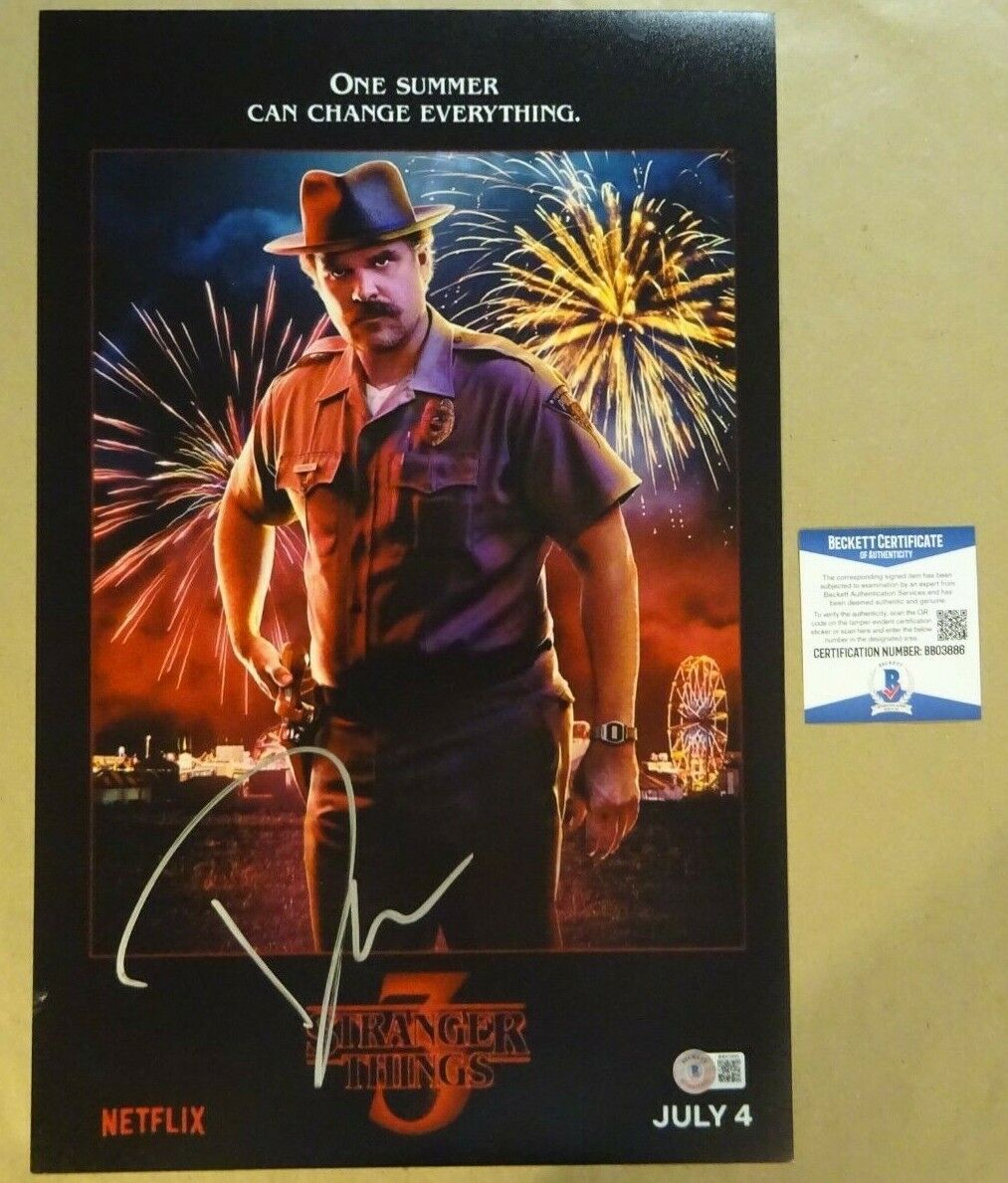 Autographed DAVID HARBOUR Signed STRANGER THINGS Photo Poster painting 11x17