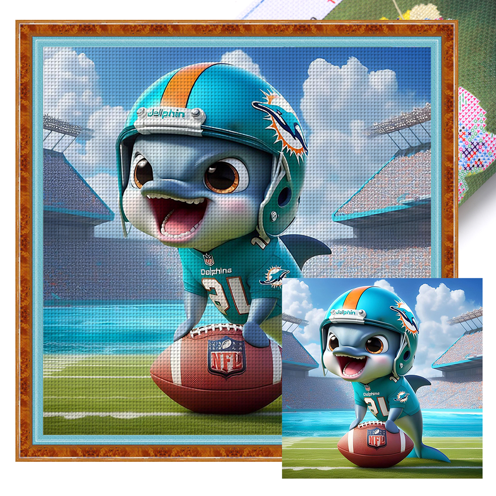 Miami Dolphins Full 11CT Pre-stamped Canvas(40*40cm) Cross Stitch