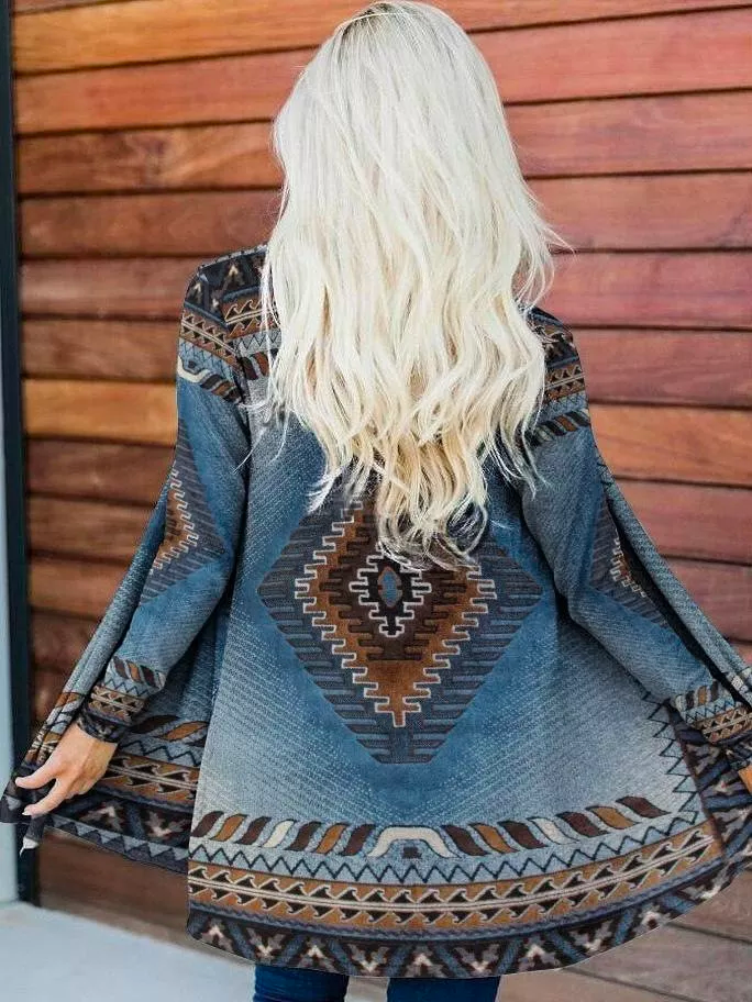 Women Ethnic Autumn Ethnic Natural Daily Loose Jersey Long Sleeve Mid-Long Other Coat