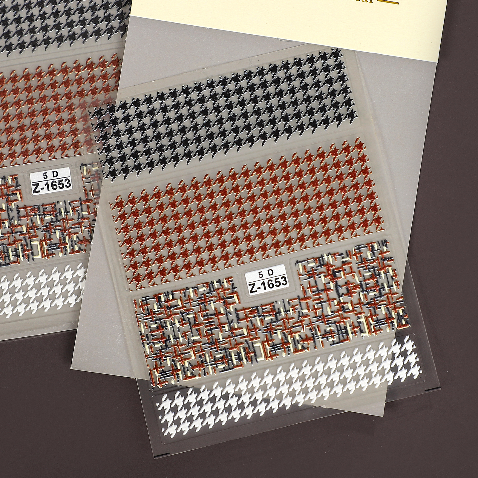 PET 스티커 - 2개/세트 빈티지 5D 하운드투스 패턴 매니큐어