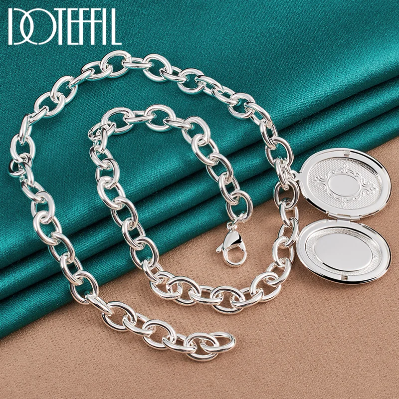 DOTEFFIL 925 Sterling Silver Oval Photo Frame Pendant Necklace 18 Inch Chain For Man Women Jewelry
