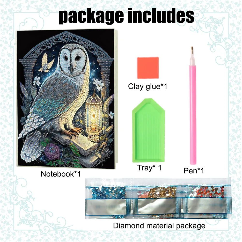 50-Page A5 Owl Diamond Painting Notebook for Adult Holiday Birthday Gift