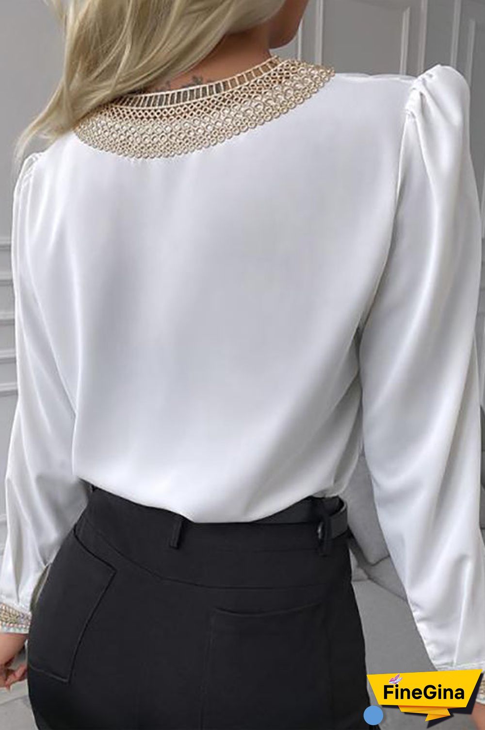 Lace Stitching V Neck Shirt