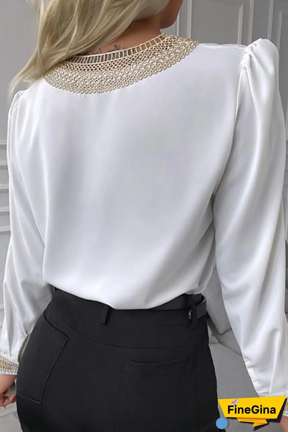 Lace Stitching V Neck Shirt