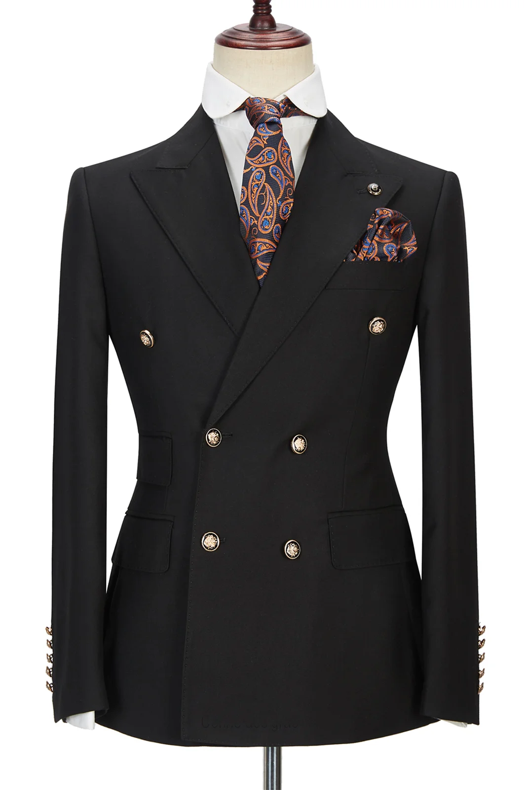 Handsome Black Wedding Suit For Groom Peak Lapel With Double Breasted Gentle