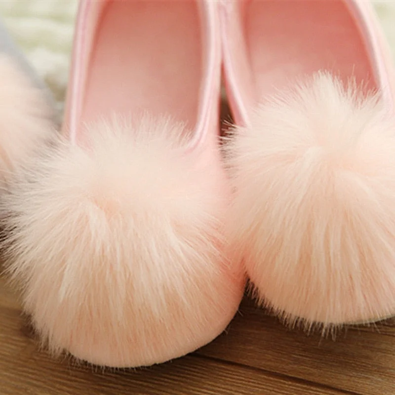 Women Shoes Ladies Home Slippers Warm Shoes Autumn and Winter Pink Super Cute Flat-heel Low-top Bag with One-legged Lazy Shoes