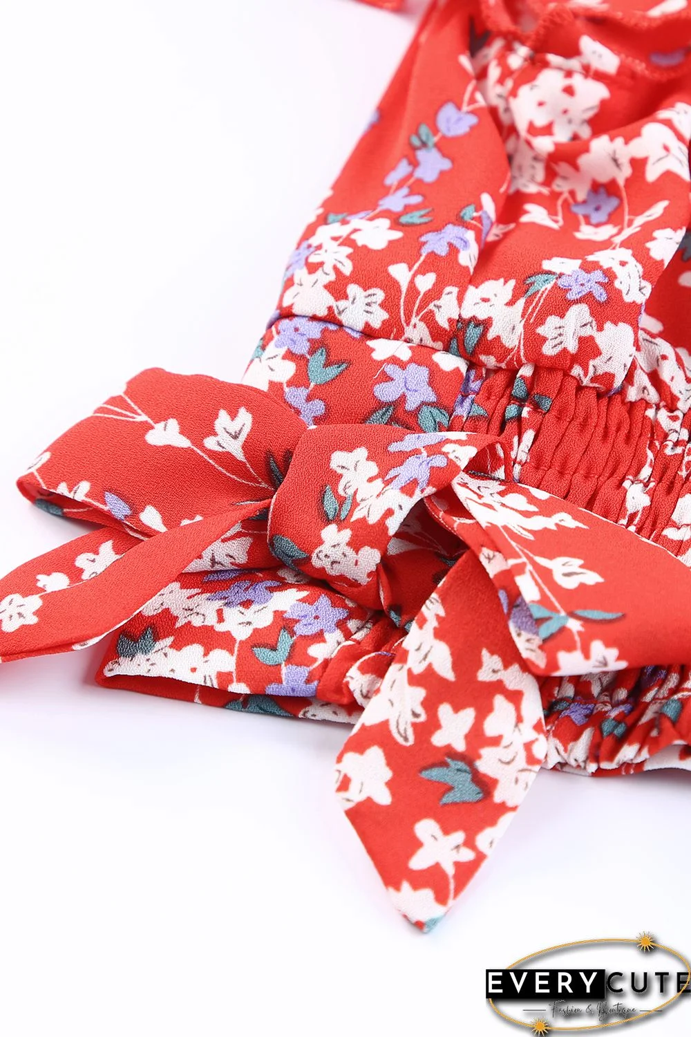 Red Multicolor Floral Ruffled Crop Top and Maxi Skirt Set